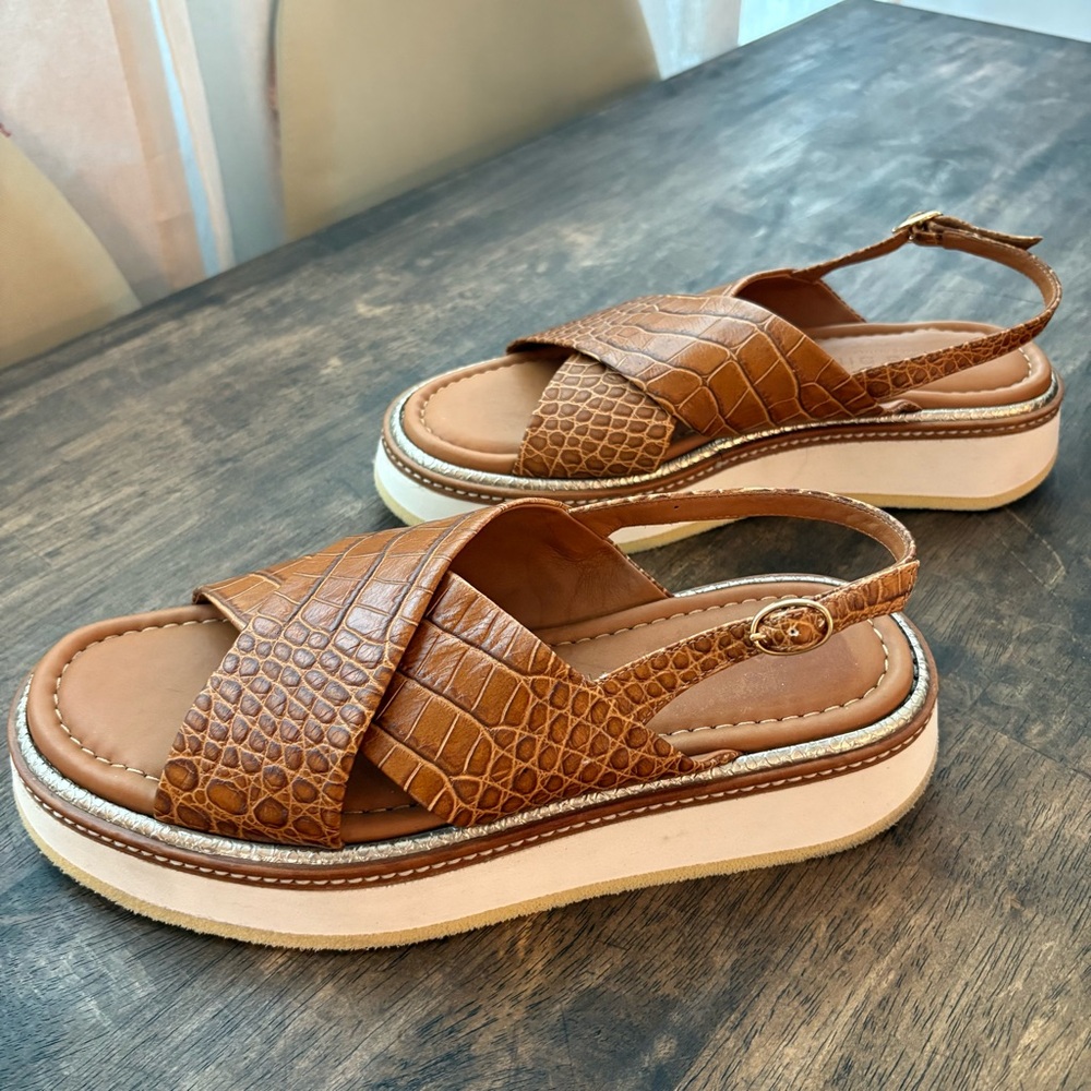 MARA BINI Designer Italian Brown Leather Crossover Platform Sandals! Excel! 8.5